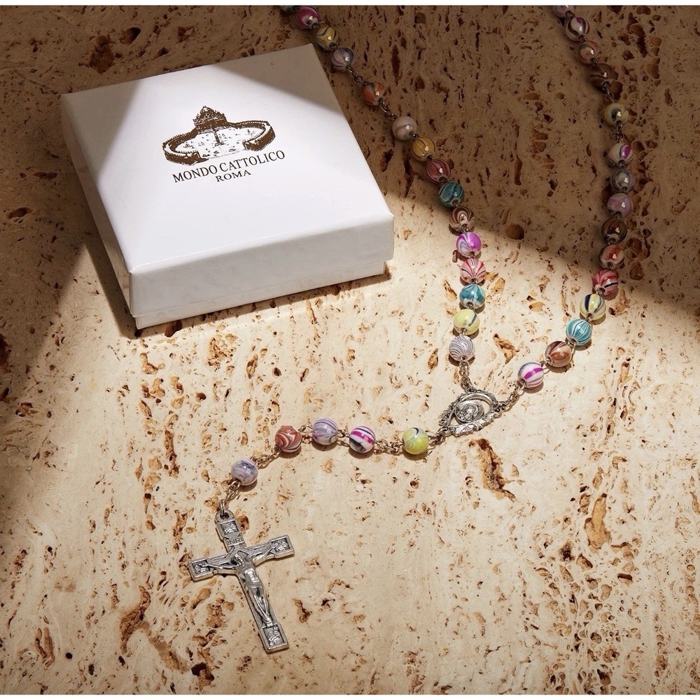 Multicolor Catholic Rosary in 0,31" Arlecchino Beads with a Decorated Our Lady o - Picture 4 of 7